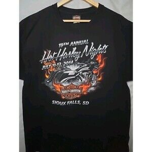Harley Davidson Hanes Beefy-T Shirt, Hot Nights Sioux Falls, Sz XL Cotton